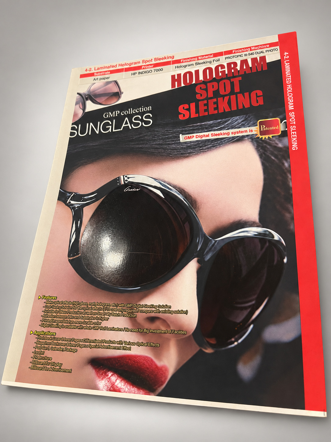 Sunglass publication sample showing gloss and matte contrast