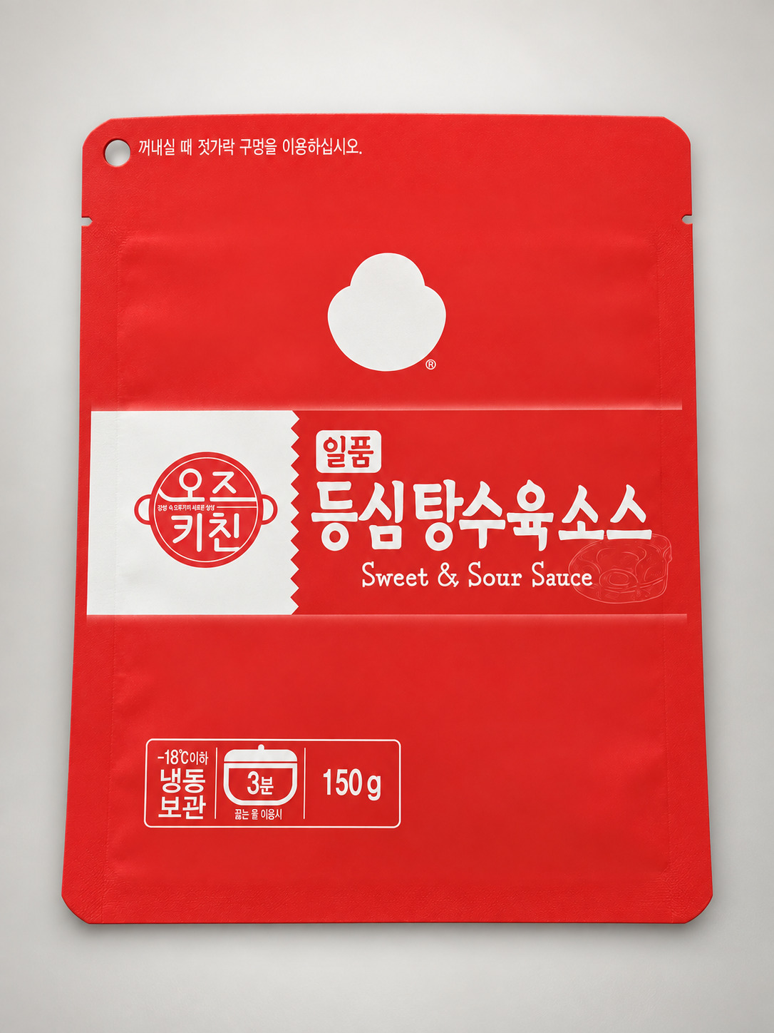 Red sweet and sour sauce pouch with vivid matte color